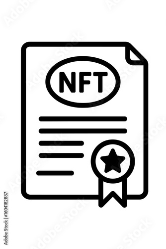 NFT Certificate Document Icon - Vector Illustration for Non-Fungible Tokens, Digital Ownership, and Blockchain Technology.
