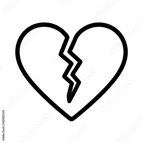 Outline Broken Heart Icon Vector - Symbolizing Heartbreak, Sadness, and Relationship Problems
