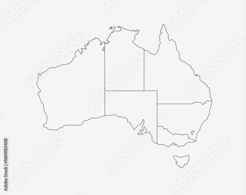Australia Outline Map with State and Territory Borders Vector