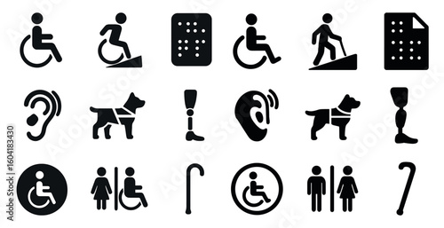Accessibility solid icons set – filled, disability, universal access symbols