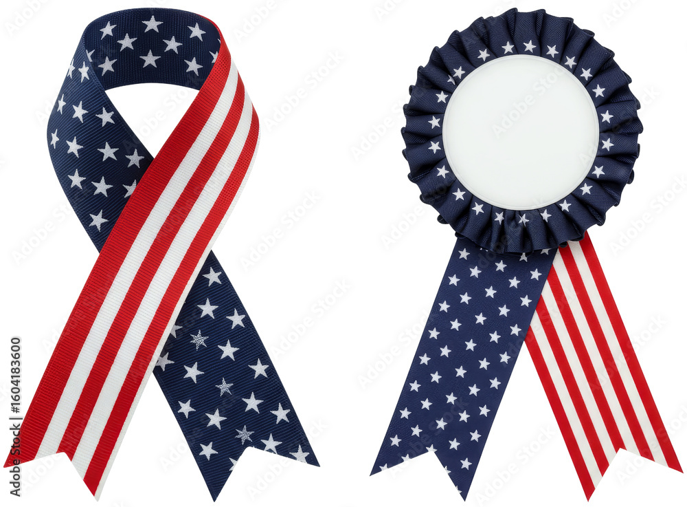 Obraz premium Patriotic ribbons with stars and stripes on transparent background 