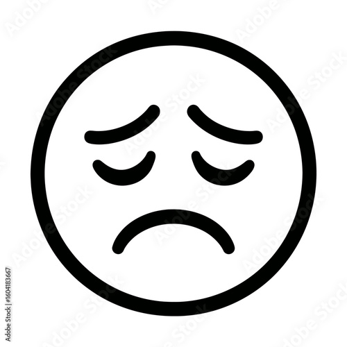 Outline Sad Face Emoji Icon Vector - Expressing Unhappiness and Disappointment