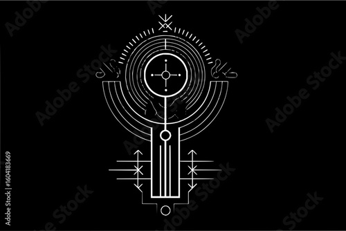 Detailed relief carving of an assyrian figure holding a cone and bucket in black and white style art