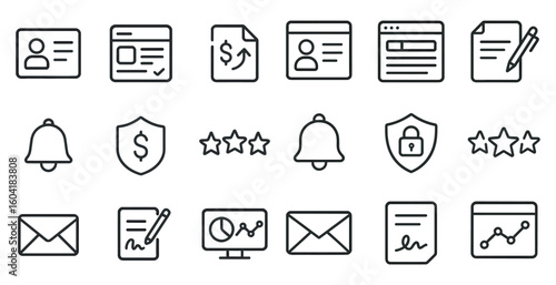 Business and communication line icons set – outline, flat, corporate symbols