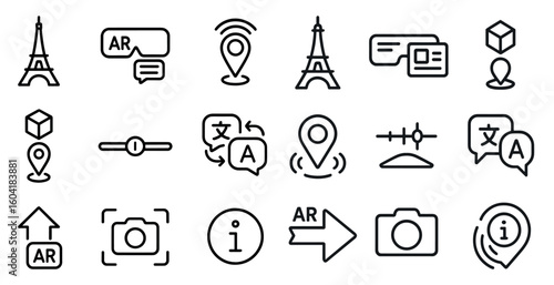 Travel and navigation line icons set – outline, gps, location and map symbols