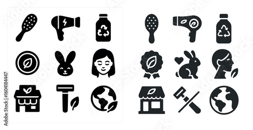 Eco-friendly silhouette icons set – sustainable, green, environmental symbols