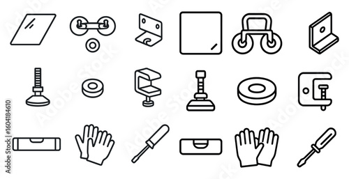 Industrial tools outline icons set – linear, vector, construction symbols