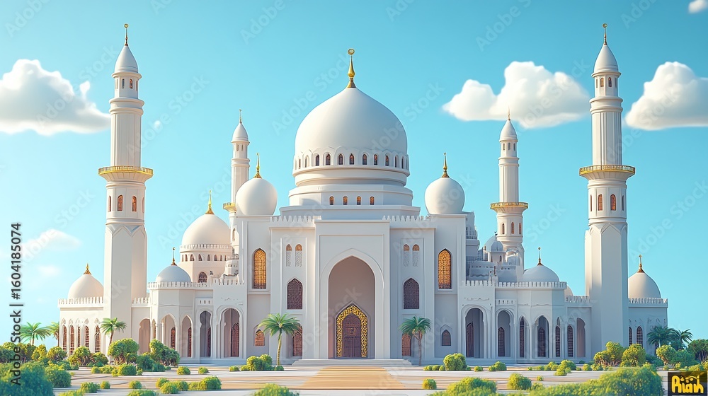 Obraz premium A magnificent white mosque with towering minarets.