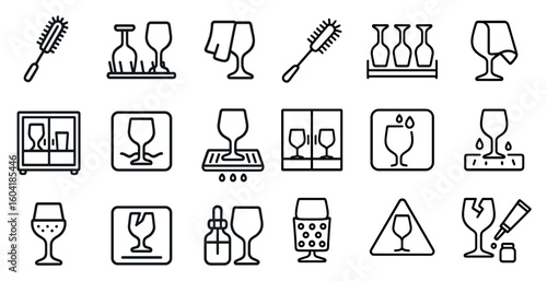 Household cleaning line icons set – outline, home maintenance, sanitation symbols