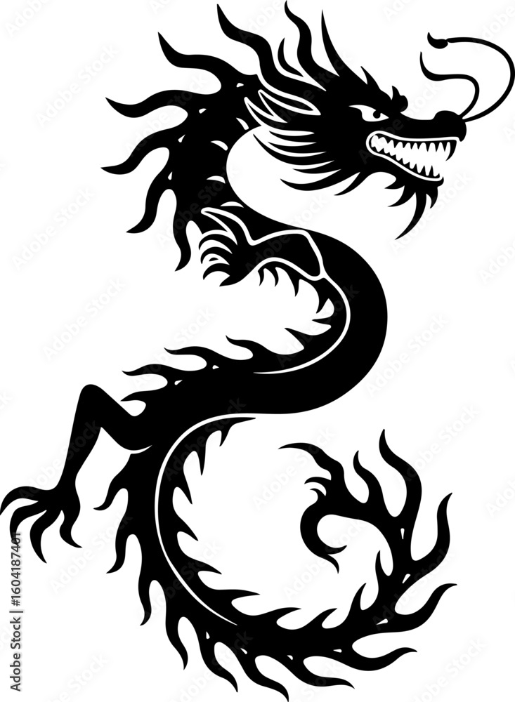 Naklejka premium Tribal Dragon Tattoo Silhouettes