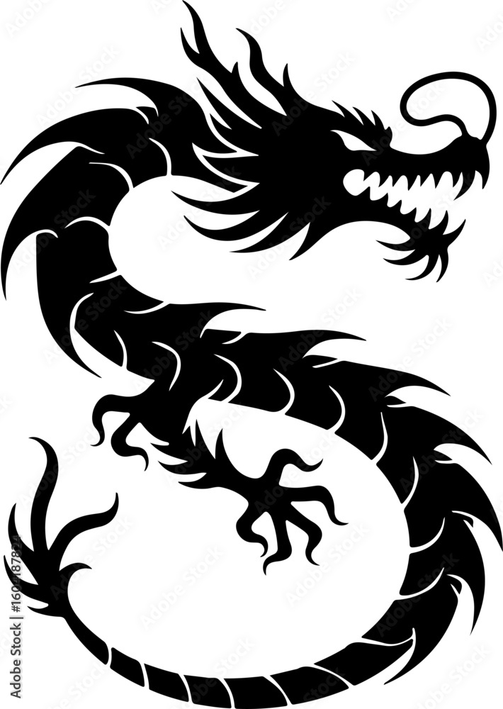 Obraz premium Tribal Dragon Tattoo Silhouettes