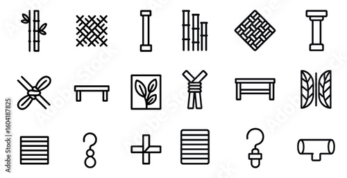 Bamboo outline icons set – natural, line, eco-friendly design elements