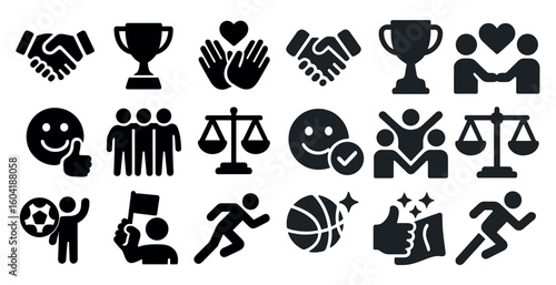 Business and teamwork icons set – solid, filled, collaboration and success symbols