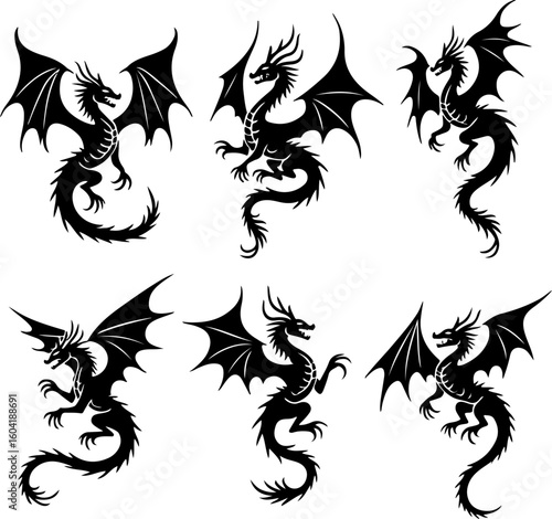 Tribal Dragon Tattoo Silhouettes"