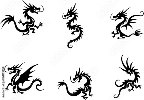 dragon tattoo, tribal dragon, vector bundle