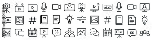 Multimedia and communication line icons set – linear, outline, digital media graphics