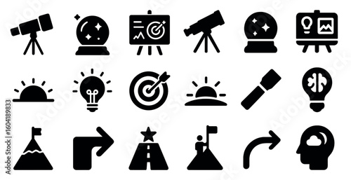 Space exploration silhouette icons set – filled, solid, astronomy and science symbols