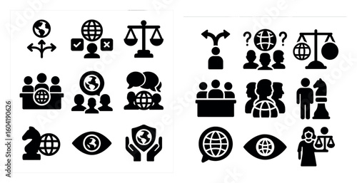 Business and communication solid icons set – silhouette, filled, professional symbols