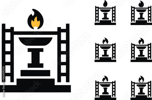 Oil Rig Icon Set Industrial Petroleum Extraction and Film Industry Symbolism