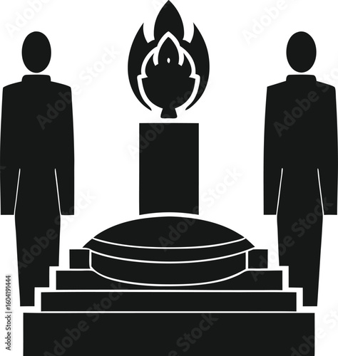 Eternal Flame Memorial with Honor Guard in Black and White Silhouette
