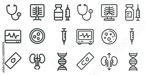 Medical and healthcare line icons set – outline, linear, hospital symbols