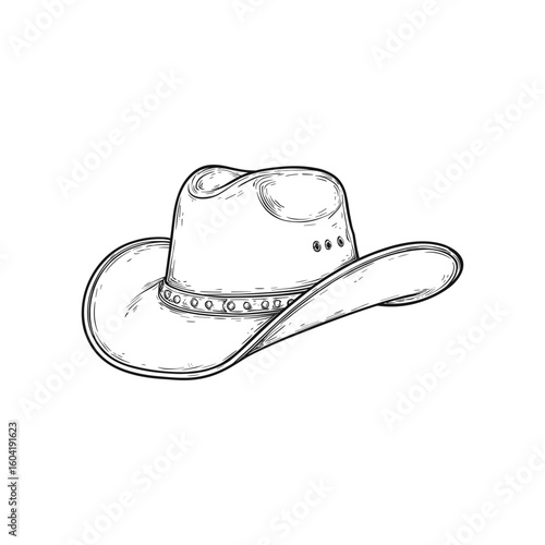 Black and white outline illustration of a cowboy hat western wear headwear