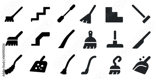 Cleaning and maintenance solid icons set – flat, filled, housework and sanitation symbols