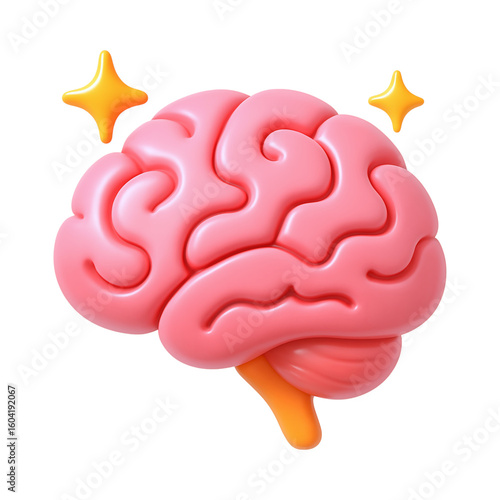Vibrant pink brain icon with sparkling stars, symbolizing creativity and intelligence
