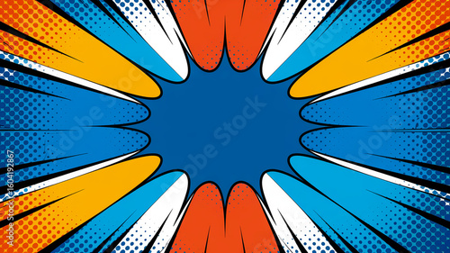 Comic book style explosion background, vibrant colors, dynamic energy bursts, bold lines, dramatic impact, high contrast