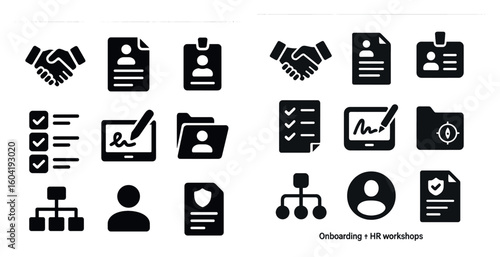 Human resources silhouette icons set – flat, solid, employment and management symbols