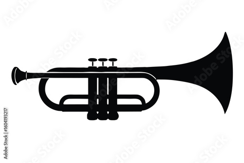 Black Silhouette of Trumpet with Valves and Bell on White Background Isolated
