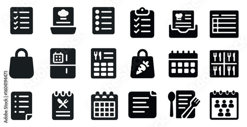 Restaurant and menu solid icons set – flat, filled, dining and culinary symbols