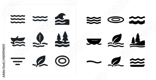 Nature silhouette icons set – flat, solid, landscape and eco-friendly symbols