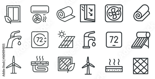 Home improvement outline icons set – linear, silhouette, renovation and diy symbols