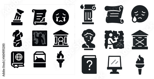 Ancient greek solid icons set – solid, filled, classical mythology symbols