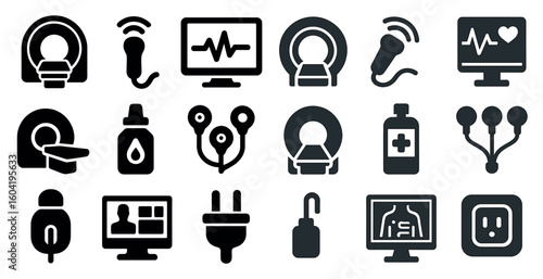 Medical and radiology solid icons set – silhouette, filled, healthcare symbols