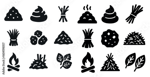 Camping and outdoor solid icons set – filled, silhouettes, nature adventure symbols