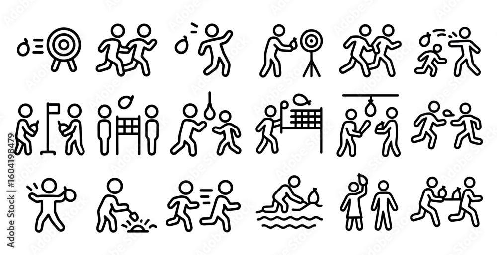 Fototapeta premium Sport activities outline icons set – line, silhouette, fitness and recreational symbols