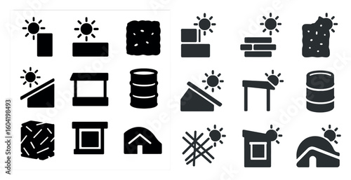 Renewable energy icons set – solid, filled, sustainable power symbols