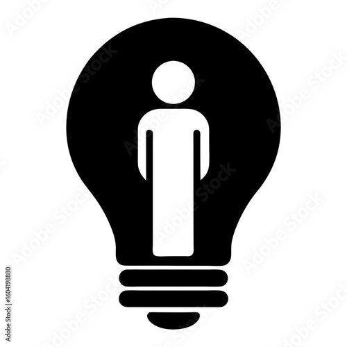 Person inside a lightbulb representing innovation, ideas, and human potential