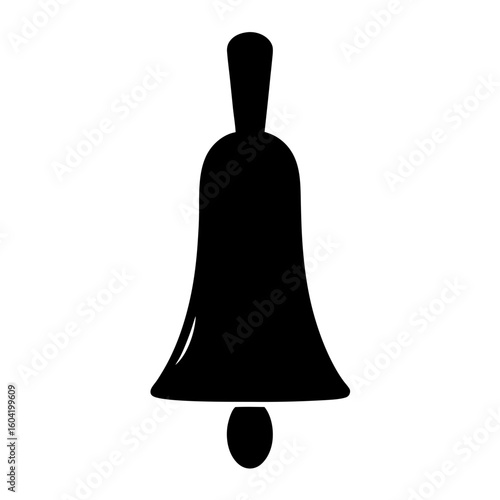 Black Silhouette of a Classic School Bell with a Ringer, Isolated