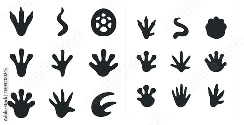 Dinosaur silhouette icons set – solid, filled, prehistoric and jurassic symbols