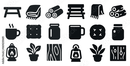 Home and kitchen solid icons set – filled, household and decor symbols