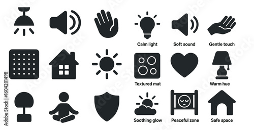 Home safety solid icons set – security, protection, house care graphics