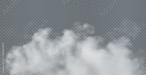 White smoke or smog vector overlay. Chemical steam or pollution fog effect for scientific, environmental, or medical illustrations