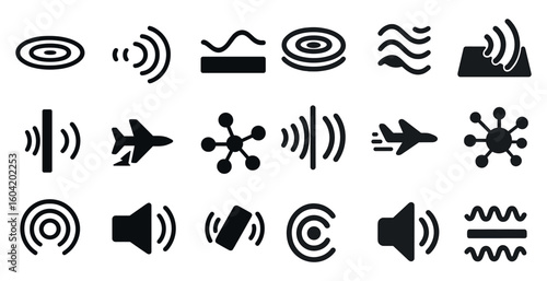 Wireless communication filled icons set – solid, technology, connectivity symbols