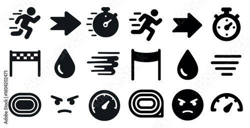 Sports and fitness solid icons set – silhouette, athletic, workout symbols