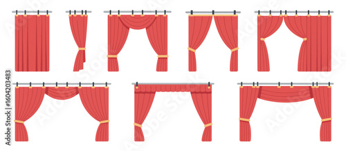 Collection of red drapes and curtains in various styles