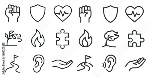 Health and wellness line icon set – outline, fitness, medical and lifestyle symbols