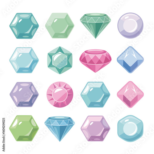 Collection of colorful faceted gemstones and diamonds in various shapes